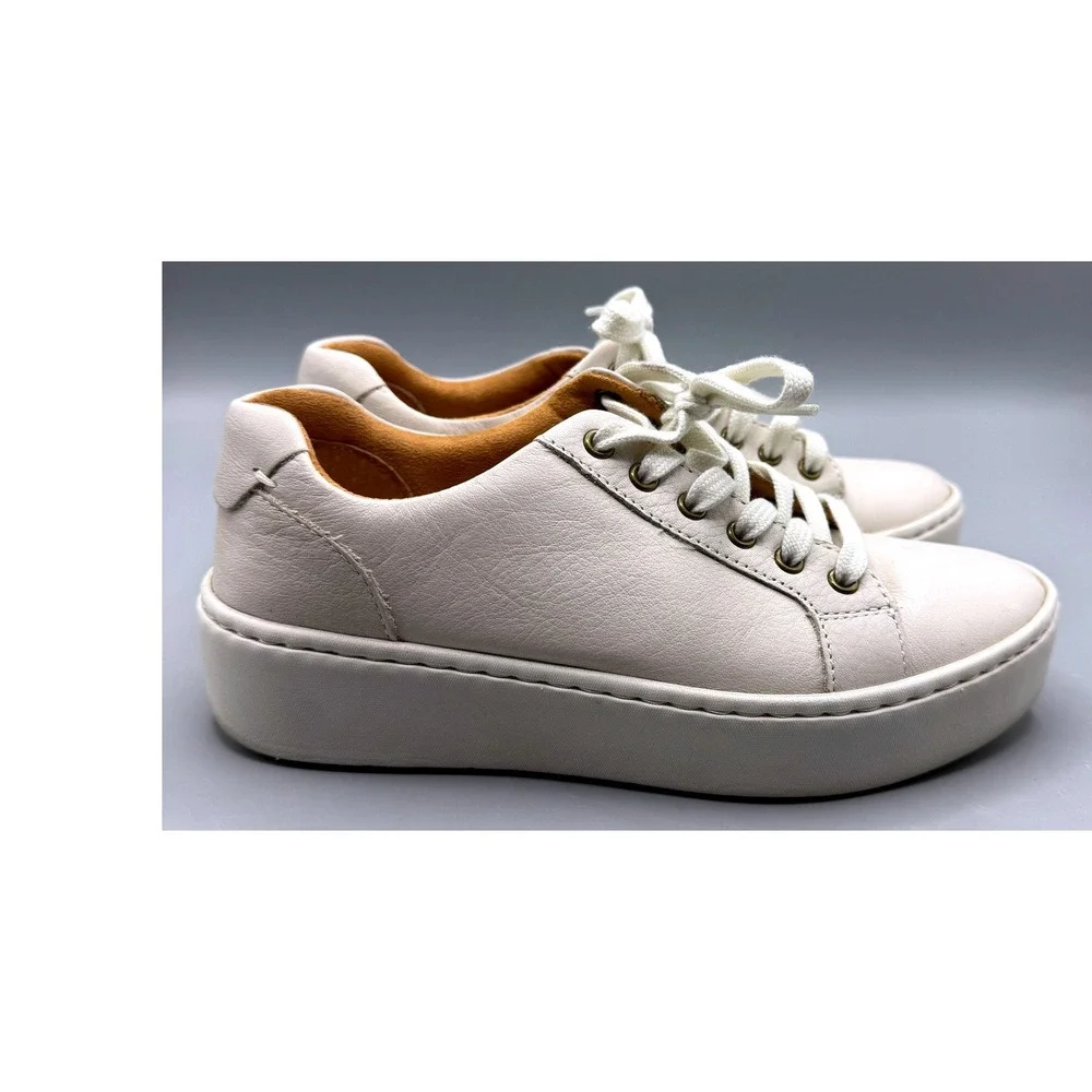 Born Mira Cream Leather Platform Sneakers Low Top Shoes BR0054301 Womens 6.5M
